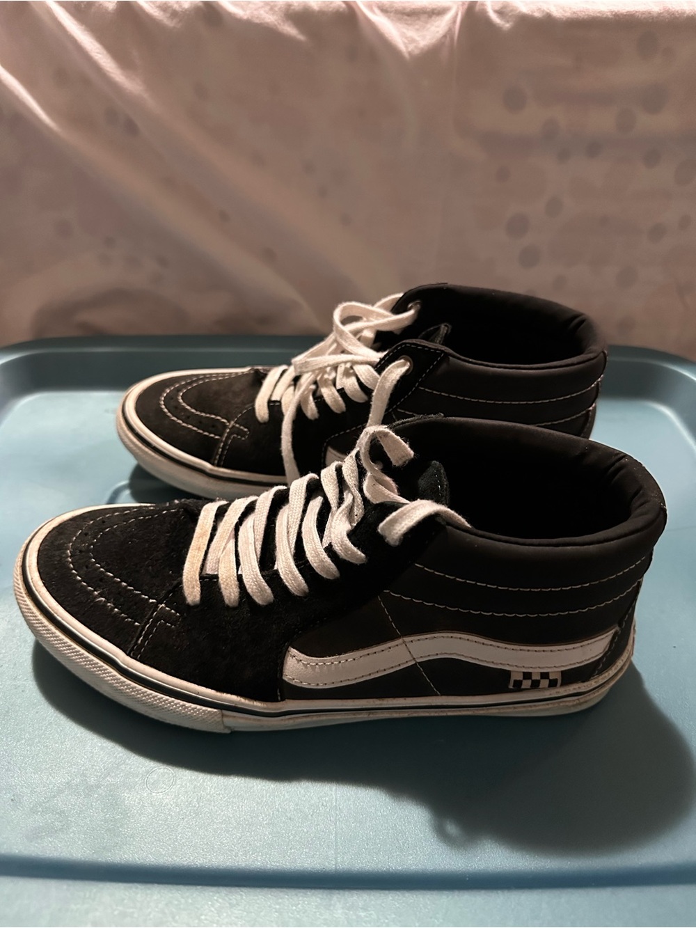 Vans Black and White High-Top Sneakers with Checker Accent